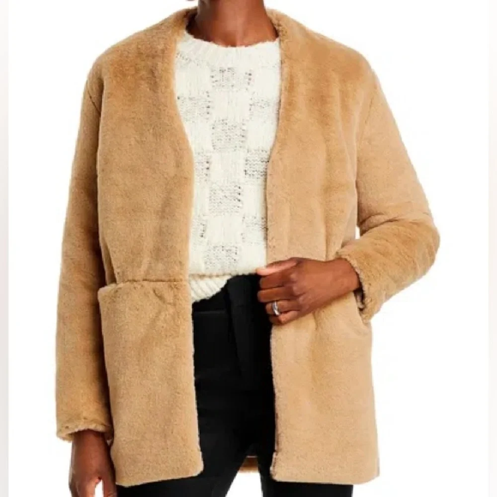 French Connection Camel Buona Faux Fur Coat Jacket NWT - Picture 11 of 11